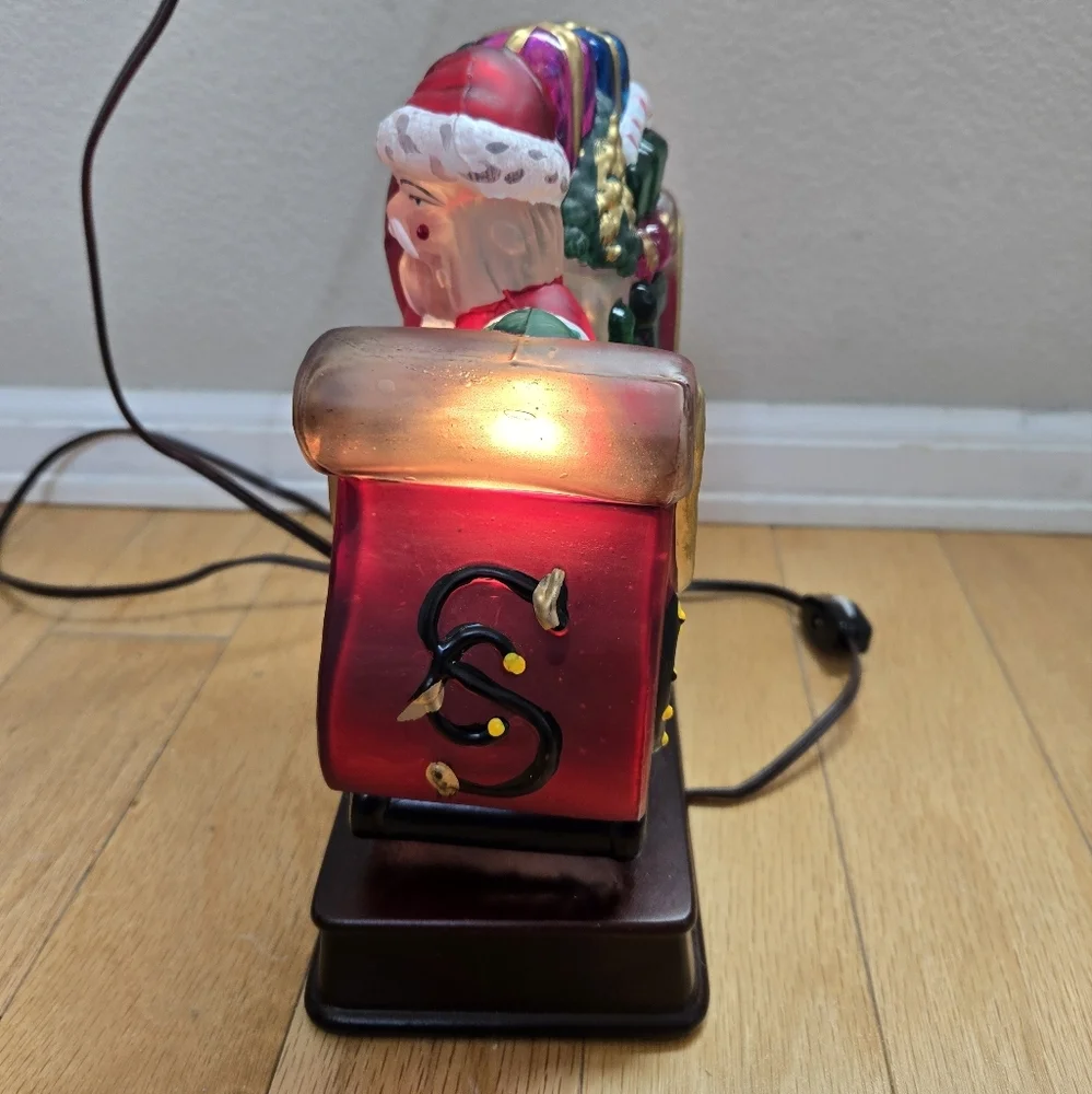 EM Merck Vintage Light Up Santa In Sleigh Old World Christmas 10th Anniversary
